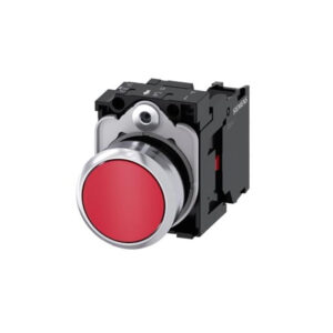 pulsador, 22 mm, redondo, metal, brillante, rojo, botón, rasante, momentáneo - SIEMENS