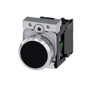 pulsador, 22 mm, redondo, metal, brillante, negro, botón, rasante, momentáneo - SIEMENS