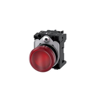 Lámpara de señalización, 22 mm, redondo, metal, brillante, rojo, lente, liso, con soporte, módulo de LED con LED intgr. 230 V AC - SIEMENS