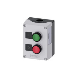 Caja de plástico, parte superior de la caja de color gris, pulsador verde, plaquita: I, 1 NA,  A=pulsador rojo, plaquita  - SIEMENS